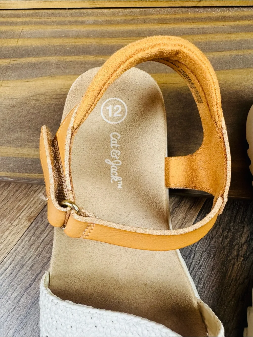 Cat & Jack White Crochet and Tan Strap Girls' Sandals